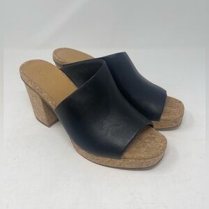 VINCE Wyatt Black Leather Platform Cork Heel Slide Sandal